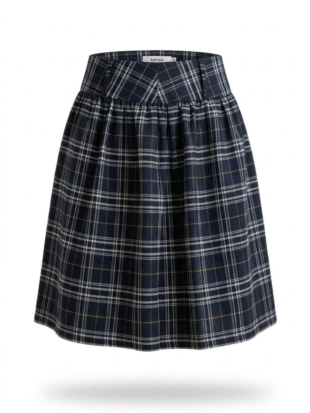 Kensie Pretty Plaid A-Line Skirt in Navy